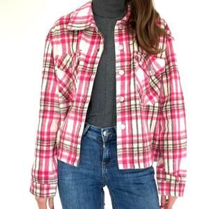 New Look Plaid Pink Fleece Shacket Jacket Womens XL Soft Comfy Granola Girl